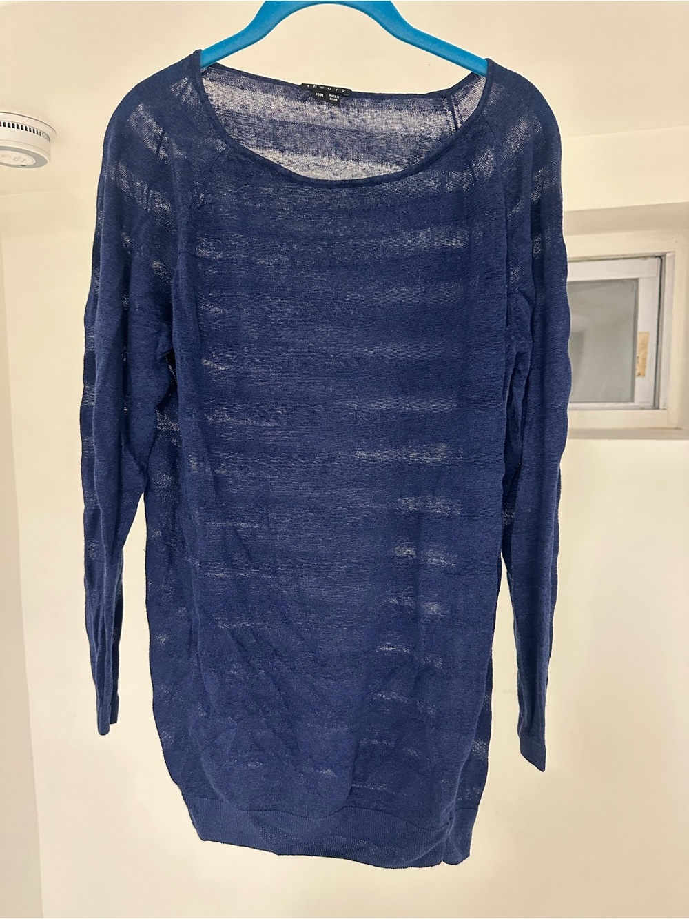 Theory Sheer Scoop Neck Long-Sleeve Sweater in Navy
